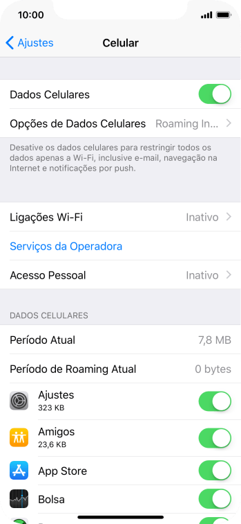 Pressione Opções de Dados Celulares. Pressione Opções de Dados Celulares.