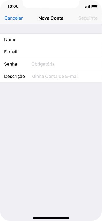 Pressione Senha e digite a senha da sua conta e-mail. Pressione Senha e digite a senha da sua conta e-mail.