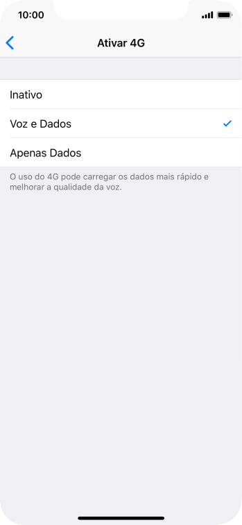 Se você quiser desativar o 4G, deve pressionar Inativo. Se você quiser desativar o 4G, deve pressionar Inativo.