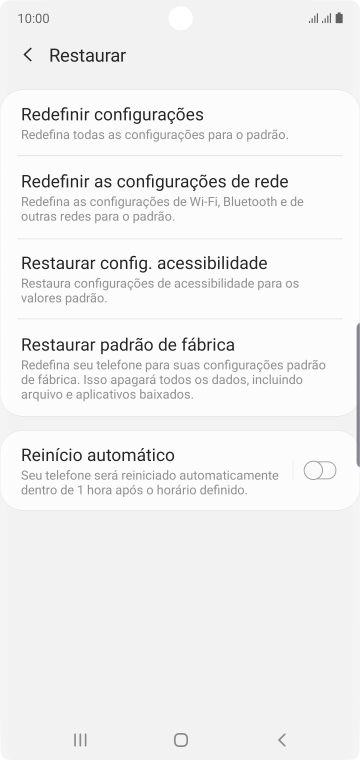 Pressione Restaurar padrão de fábrica. Pressione Restaurar padrão de fábrica.