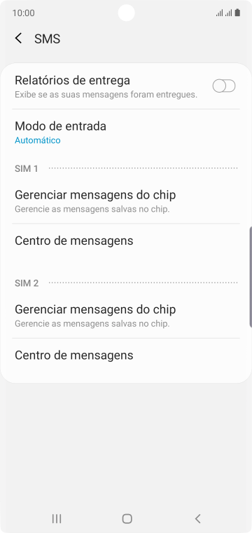Pressione Centro de mensagens abaixo do chip desejado. Pressione Centro de mensagens abaixo do chip desejado.