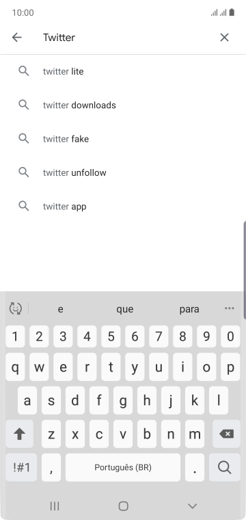 Digite Twitter e pressione o ícone de busca. Digite Twitter e pressione o ícone de busca.