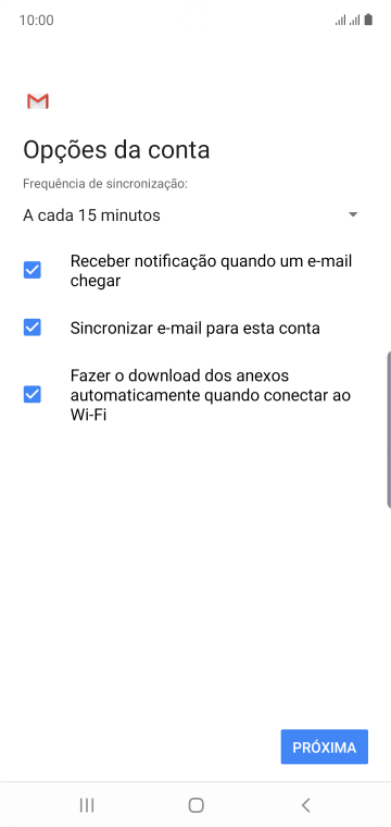 Se a tela mostrar essa imagem, sua conta foi reconhecida e configurada automaticamente. Siga as instruções da tela para inserir mais informações e finalizar a configuração. Se a tela mostrar essa imagem, sua conta foi reconhecida e configurada automaticamente. Siga as instruções da tela para inserir mais informações e finalizar a configuração.