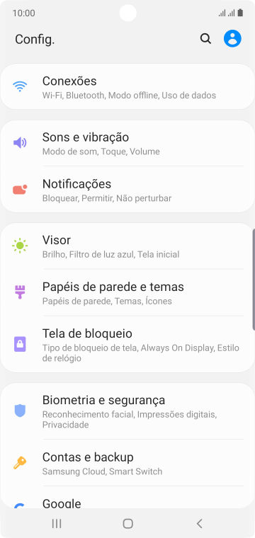 Pressione Contas e backup. Pressione Contas e backup.