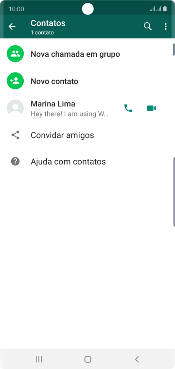 Pressione o ícone de busca, e digite as primeiras letras do nome do contato. Pressione o ícone de busca, e digite as primeiras letras do nome do contato.
