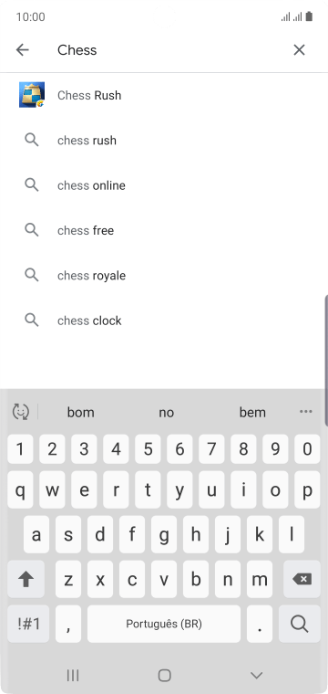 Insira o nome ou assunto do app desejado, e pressione o ícone de busca. Insira o nome ou assunto do app desejado, e pressione o ícone de busca.