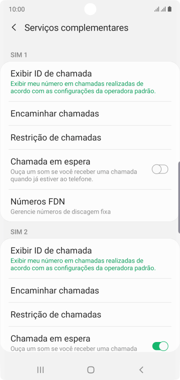 Pressione Encaminhar chamadas abaixo do chip desejado. Pressione Encaminhar chamadas abaixo do chip desejado.