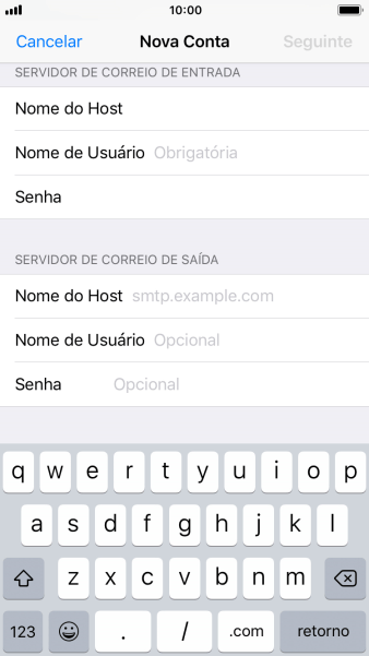 Pressione Nome de Usuário, e digite o nome de usuário da sua conta e-mail. Pressione Nome de Usuário, e digite o nome de usuário da sua conta e-mail.