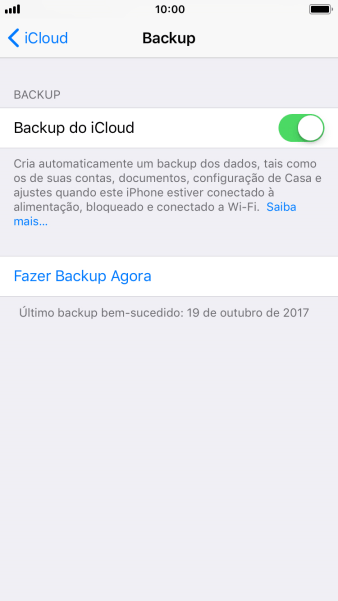 Pressione Fazer Backup Agora, e aguarde enquanto é feita uma cópia de segurança do conteúdo da memória do celular. Pressione Fazer Backup Agora, e aguarde enquanto é feita uma cópia de segurança do conteúdo da memória do celular.