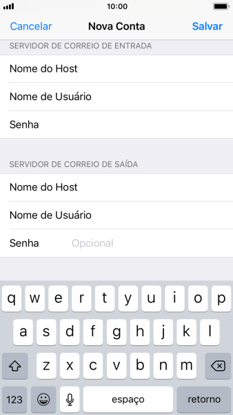 Pressione Senha e digite a senha da sua conta e-mail. Pressione Senha e digite a senha da sua conta e-mail.