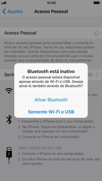 Se o Wi-Fi estiver ativado você deve pressionar Somente Wi-Fi e USB. Se o Wi-Fi estiver ativado você deve pressionar Somente Wi-Fi e USB.