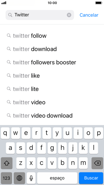 Digite Twitter, e pressione Buscar. Digite Twitter, e pressione Buscar.