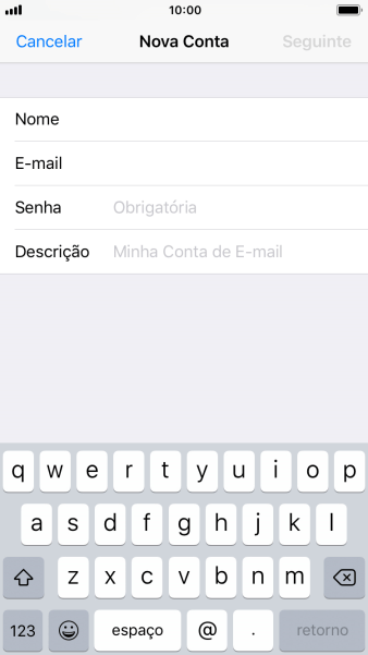 Pressione Senha e digite a senha da sua conta e-mail. Pressione Senha e digite a senha da sua conta e-mail.