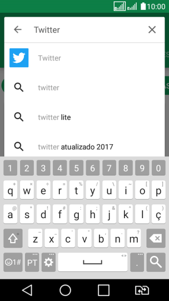 Digite Twitter e pressione o ícone de busca. Digite Twitter e pressione o ícone de busca.