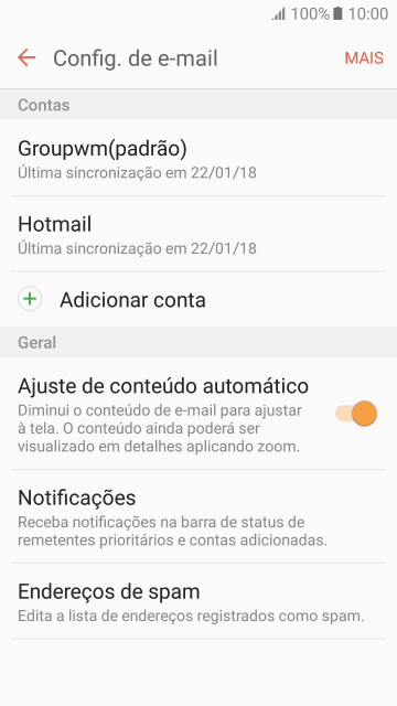 Pressione a conta de e-mail desejada. Pressione a conta de e-mail desejada.