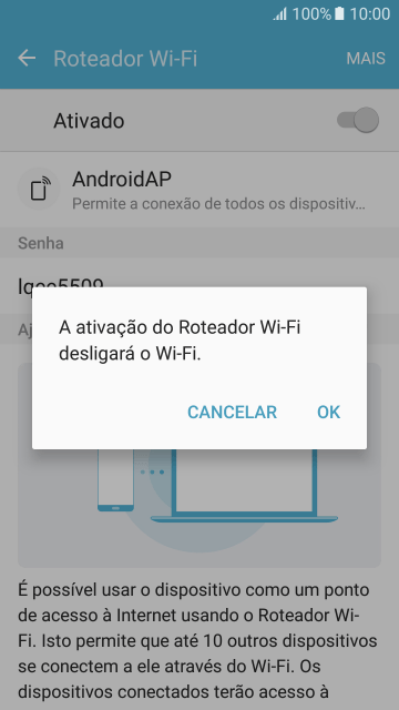Se o Wi-Fi estiver ativado você deve pressionar OK. Se o Wi-Fi estiver ativado você deve pressionar OK.