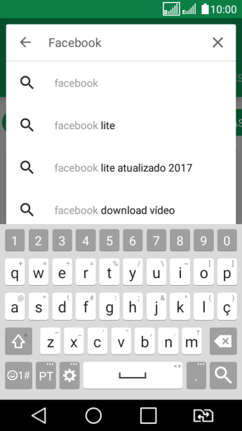 Digite Facebook e pressione o ícone de busca. Digite Facebook e pressione o ícone de busca.