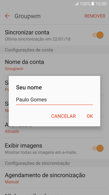 Digite o nome do remetente, e pressione OK. Digite o nome do remetente, e pressione OK.