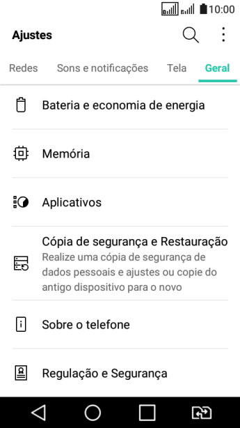 Pressione Cópia de segurança e Restauração. Pressione Cópia de segurança e Restauração.