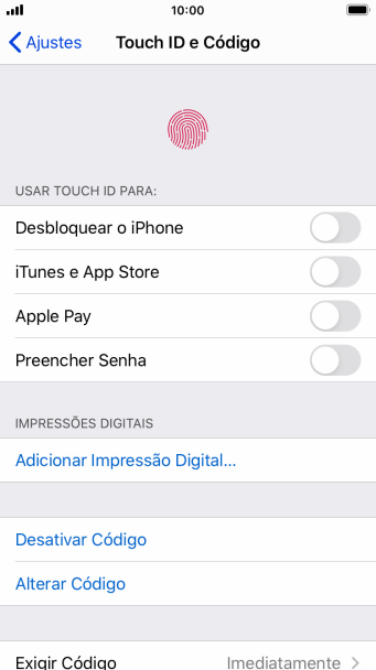 Pressione Desativar Código, e digite o código de bloqueio do celular. Pressione Desativar Código, e digite o código de bloqueio do celular.