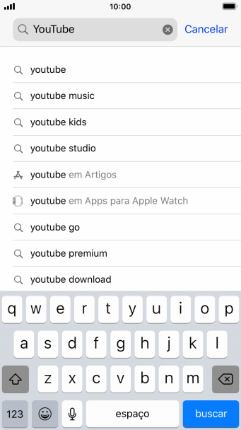 Digite YouTube, e pressione buscar. Digite YouTube, e pressione buscar.