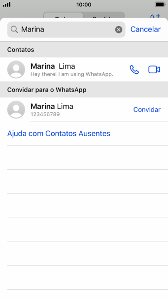 Pressione o ícone de chamada de voz ao lado do contato desejado para realizar uma chamada de voz para seu contato. Pressione o ícone de chamada de voz ao lado do contato desejado para realizar uma chamada de voz para seu contato.