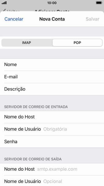 Pressione Nome de Usuário, e digite o nome de usuário da sua conta e-mail. Pressione Nome de Usuário, e digite o nome de usuário da sua conta e-mail.