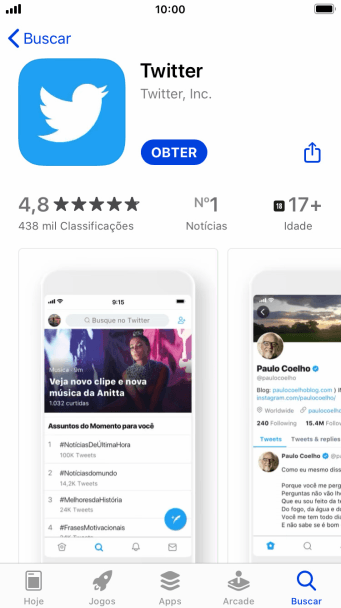 Pressione OBTER e siga as indicações da tela para instalar o app. Pressione OBTER e siga as indicações da tela para instalar o app.