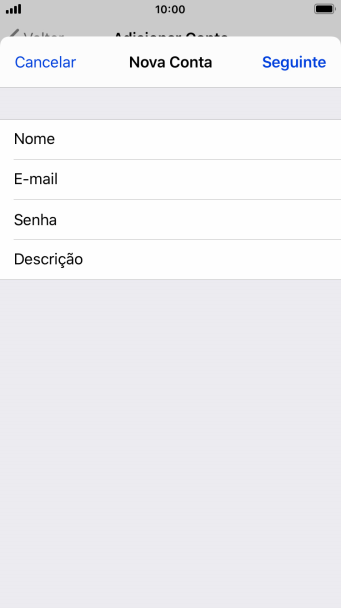 Pressione Descrição, e digite o nome da conta de e-mail. Pressione Descrição, e digite o nome da conta de e-mail.