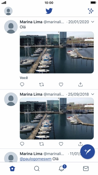 Pressione o ícone de novo tweet. Pressione o ícone de novo tweet.