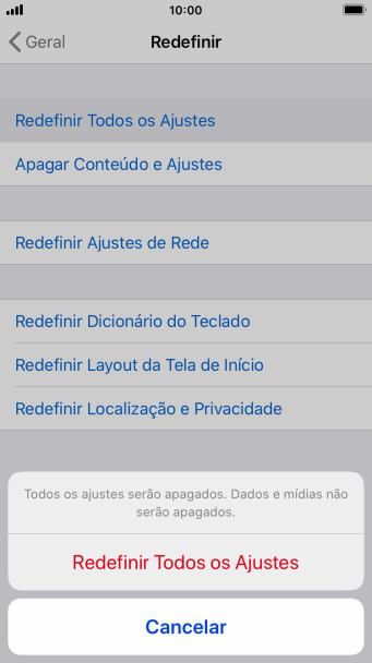 Pressione Redefinir Todos os Ajustes. Pressione Redefinir Todos os Ajustes.