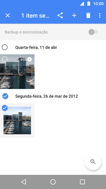 Pressione as fotos e vídeos desejados para selecioná-los. Pressione as fotos e vídeos desejados para selecioná-los.
