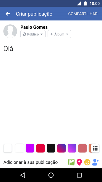 Digite o texto desejado, e pressione COMPARTILHAR. Digite o texto desejado, e pressione COMPARTILHAR.