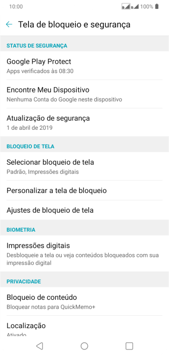 Pressione Selecionar bloqueio de tela, e digite o código de bloqueio atual. Pressione Selecionar bloqueio de tela, e digite o código de bloqueio atual.
