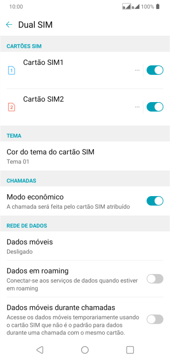 Pressione o indicador ao lado do chip desejado para ativar ou desativar o chip. Pressione o indicador ao lado do chip desejado para ativar ou desativar o chip.