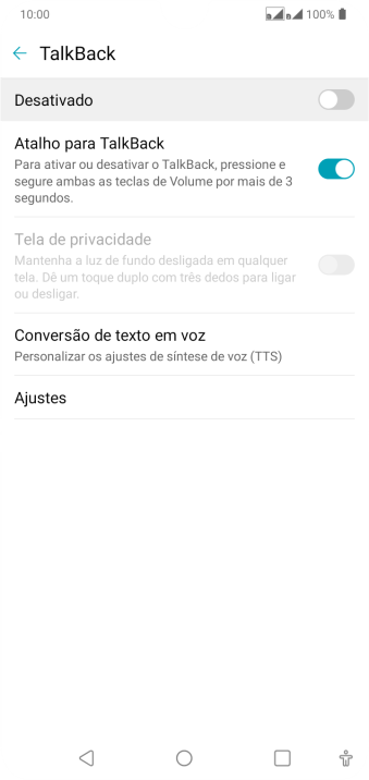 Pressione Conversão de texto em voz. Pressione Conversão de texto em voz.
