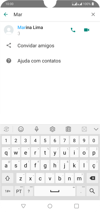 Pressione o ícone de chamada de voz para realizar uma chamada de voz para o contato. Pressione o ícone de chamada de voz para realizar uma chamada de voz para o contato.