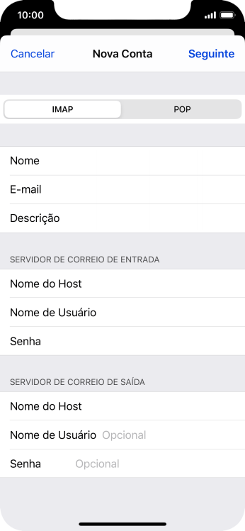 Pressione Nome de Usuário, e digite o nome de usuário da sua conta e-mail. Pressione Nome de Usuário, e digite o nome de usuário da sua conta e-mail.
