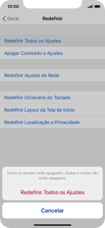 Pressione Redefinir Todos os Ajustes. Pressione Redefinir Todos os Ajustes.