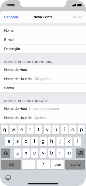 Pressione Nome de Usuário, e digite o nome de usuário da sua conta e-mail. Pressione Nome de Usuário, e digite o nome de usuário da sua conta e-mail.