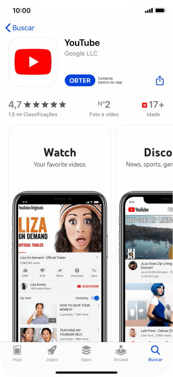 Pressione OBTER, e siga as indicações da tela para instalar o app. Pressione OBTER, e siga as indicações da tela para instalar o app.