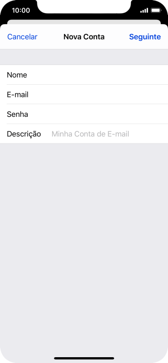Pressione Descrição, e digite o nome da conta de e-mail. Pressione Descrição, e digite o nome da conta de e-mail.