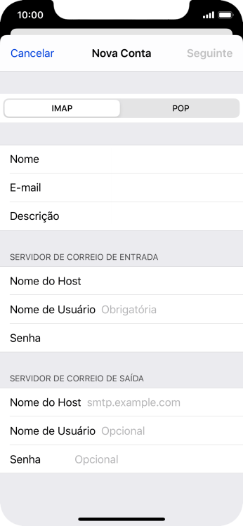 Pressione Nome de Usuário, e digite o nome de usuário da sua conta e-mail. Pressione Nome de Usuário, e digite o nome de usuário da sua conta e-mail.