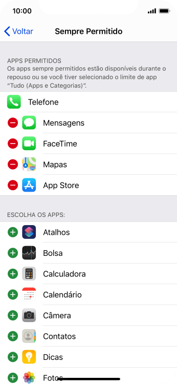 Pressione o ícone de excluir ao lado do app desejado para retirá-lo da lista de apps permitidos no Repouso. Pressione o ícone de excluir ao lado do app desejado para retirá-lo da lista de apps permitidos no Repouso.