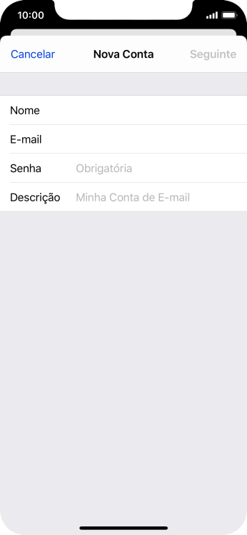 Pressione Senha e digite a senha da sua conta e-mail. Pressione Senha e digite a senha da sua conta e-mail.