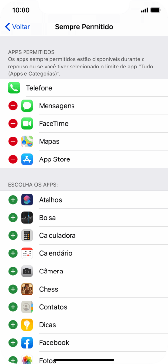 Pressione o ícone de excluir ao lado do app desejado para retirá-lo da lista de apps permitidos no Repouso. Pressione o ícone de excluir ao lado do app desejado para retirá-lo da lista de apps permitidos no Repouso.