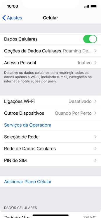 Pressione Opções de Dados Celulares. Pressione Opções de Dados Celulares.