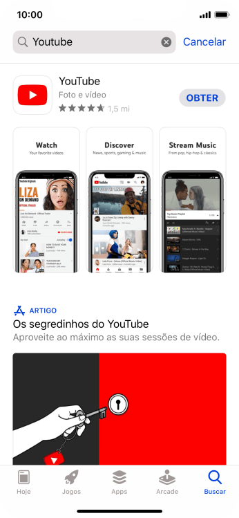 Pressione YouTube. Pressione YouTube.