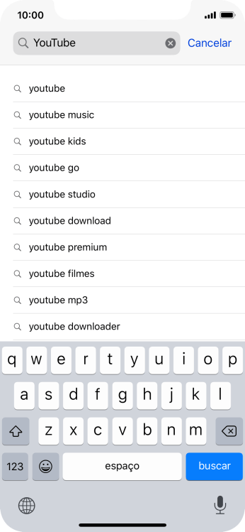 Digite YouTube, e pressione buscar. Digite YouTube, e pressione buscar.