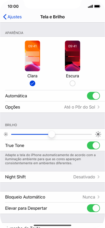 Se você ativar a função, deve pressionar Opções e seguir as instruções na tela para escolher o período desejado para a função de Escuro. Se você ativar a função, deve pressionar Opções e seguir as instruções na tela para escolher o período desejado para a função de Escuro.